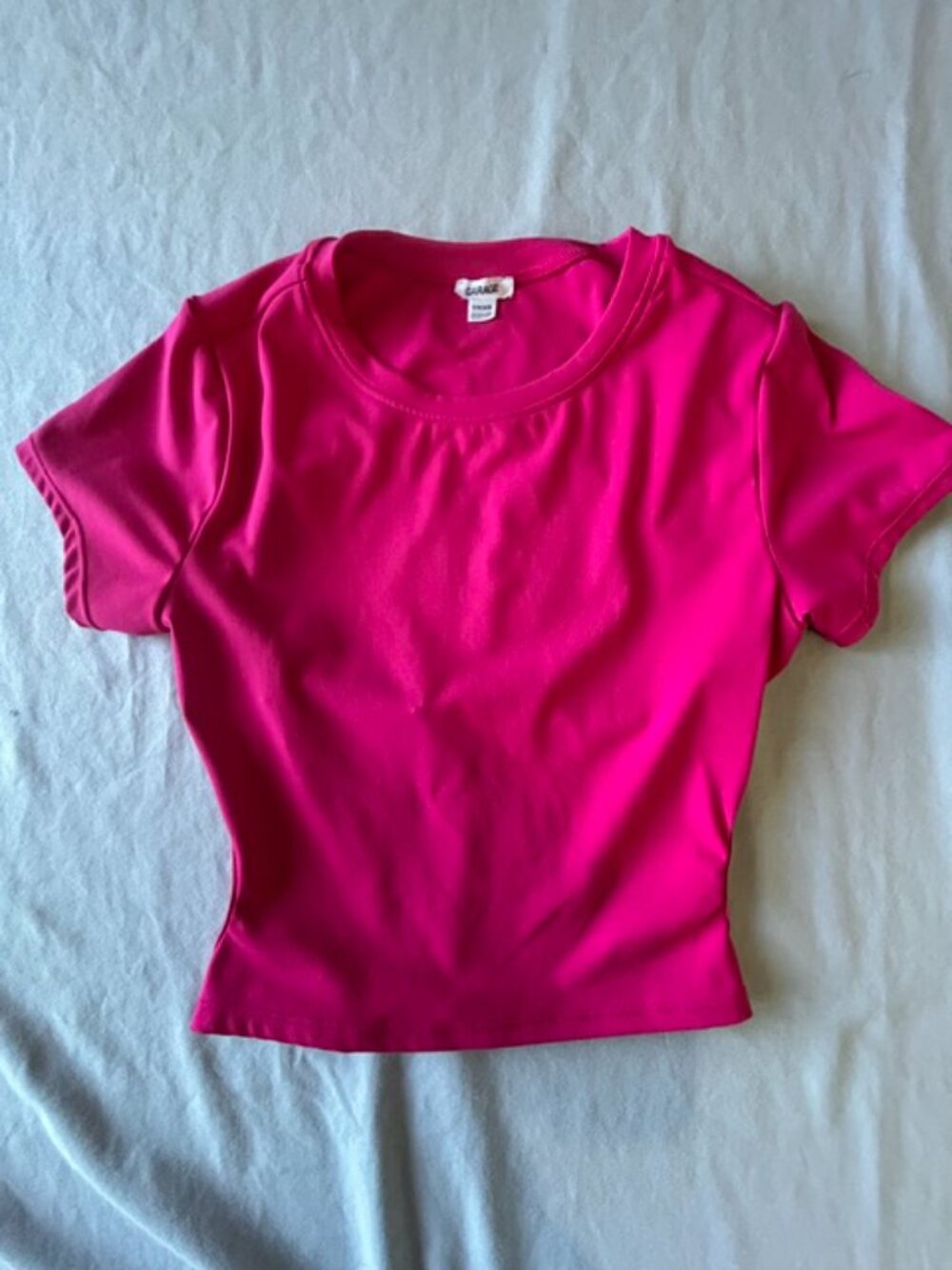 Garage Hot Pink Cutout Back Crop Top Short Sleeve XS